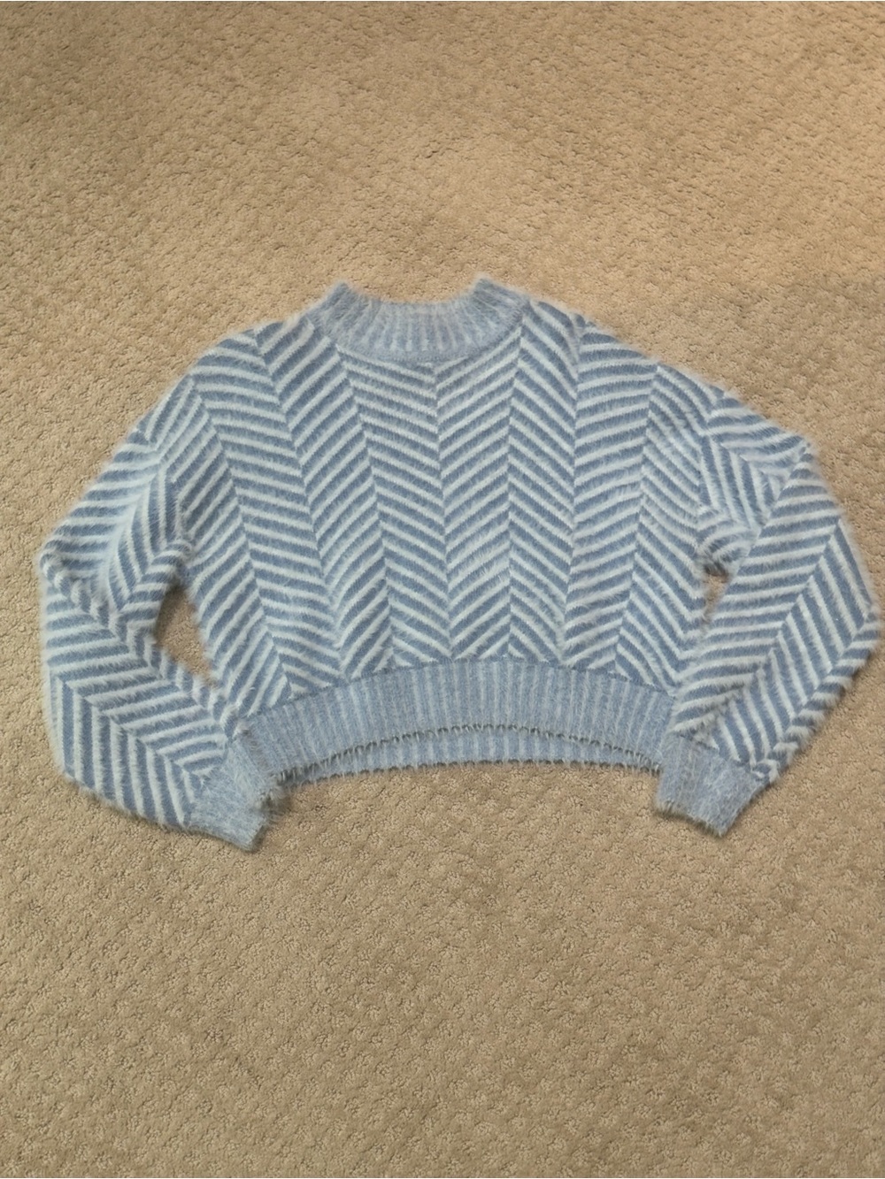 C/MEO Collective Light Blue & White Chevron Cropped Crew Sweater